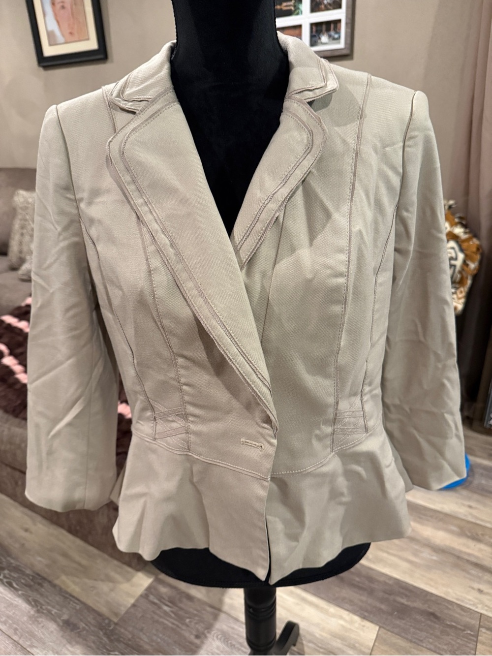 White House Black Market Cream Peplum Suit Jacket